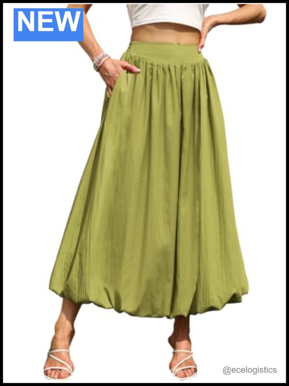 Women's Bubble Maxi Skirt A-Line Long with Pockets